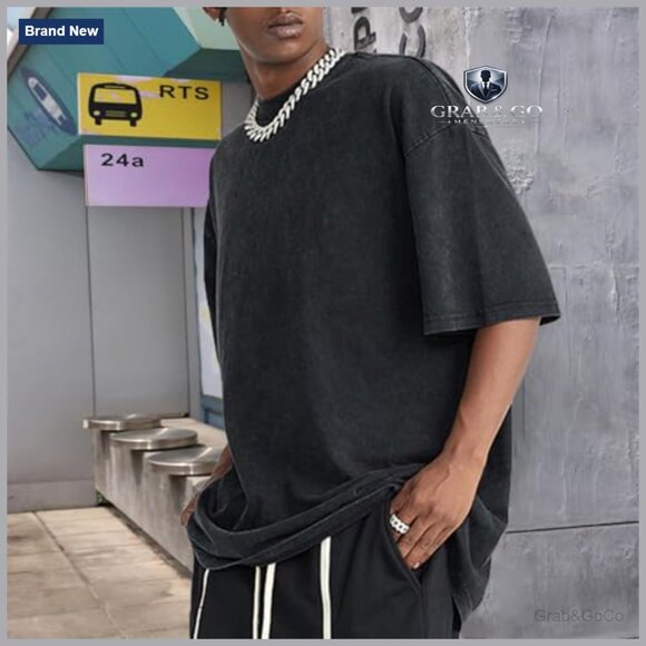 Oversized Vintage Acid Wash Cotton T-Shirt Unisex Streetwear Basic Tee - Picture 3 of 7